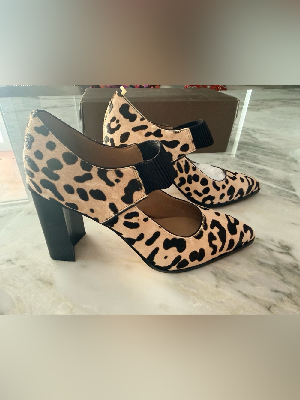 Paolo Sanae 2 White Black Leopard Calf Hair Mary Jane Heels New in box 8